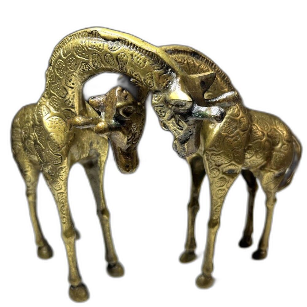 Brass Giraffes Set of Two, Wt 6 lbs, Vintage Decorative Statues